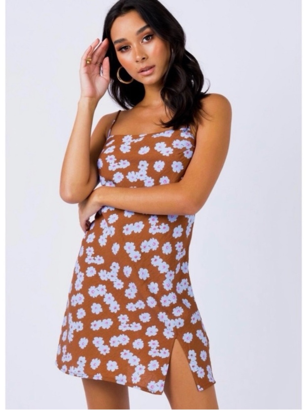 Verge Girl Daisy Floral Print Mini Dress Size 8 Australian Brown Blue VRG GRL